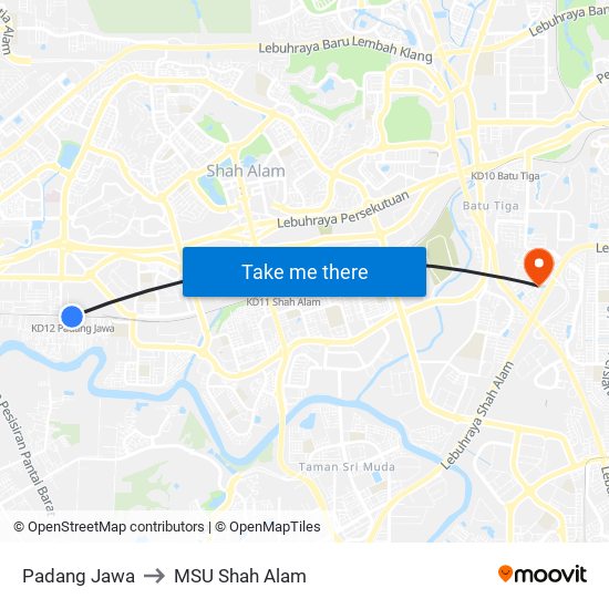 Padang Jawa to MSU Shah Alam map