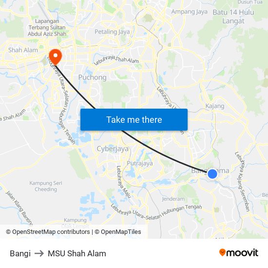 Bangi to MSU Shah Alam map