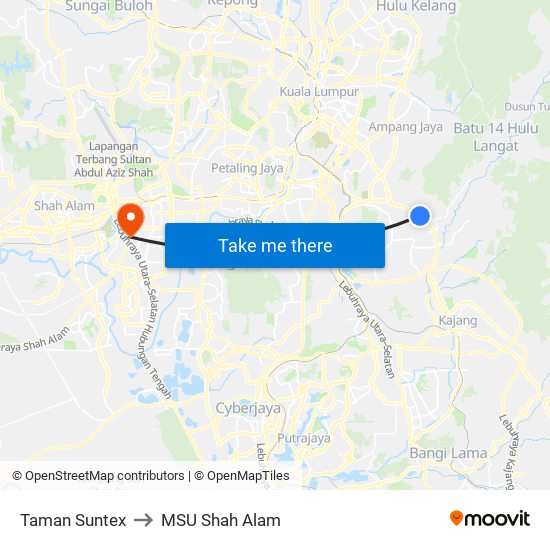 Taman Suntex to MSU Shah Alam map