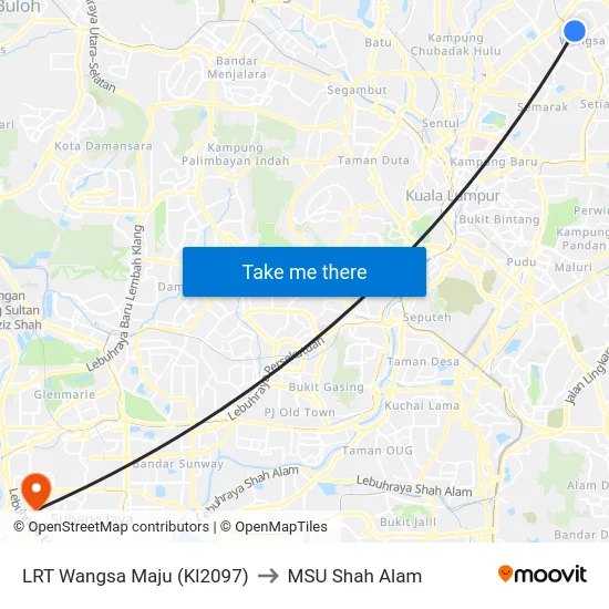 LRT Wangsa Maju (Kl2097) to MSU Shah Alam map