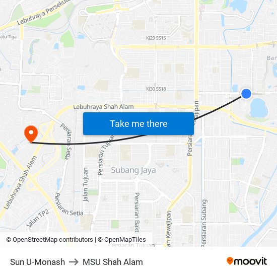 Sun U-Monash to MSU Shah Alam map