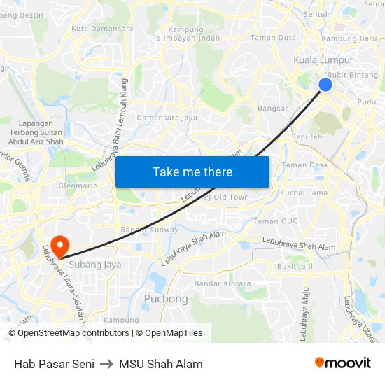 Hab Pasar Seni to MSU Shah Alam map