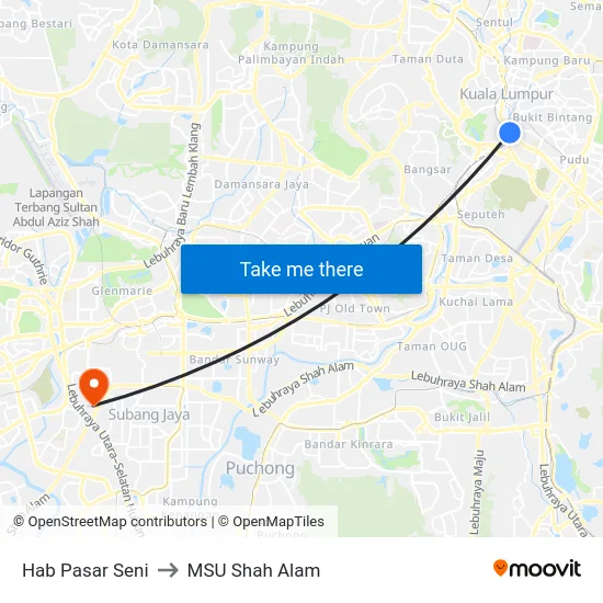 Hab Pasar Seni to MSU Shah Alam map