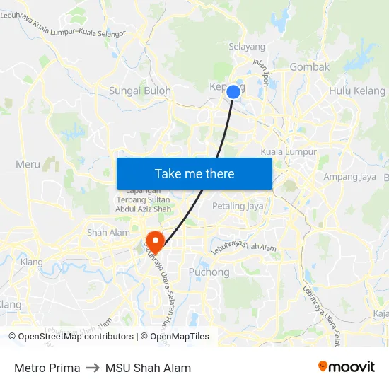 Metro Prima to MSU Shah Alam map