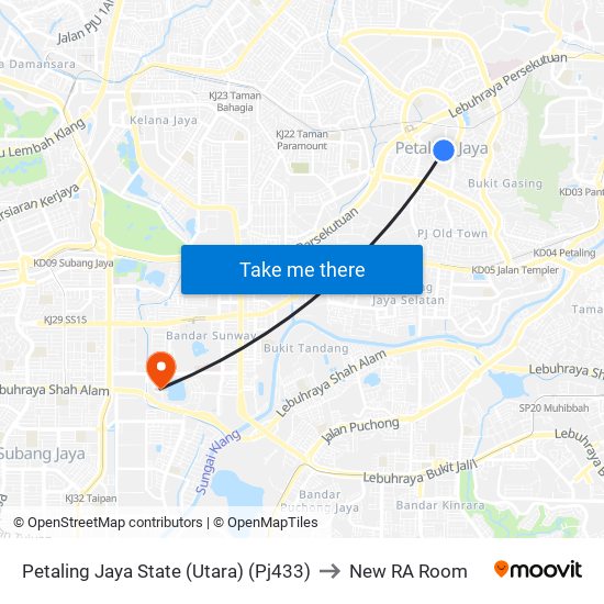 Petaling Jaya State (Utara) (Pj433) to New RA Room map