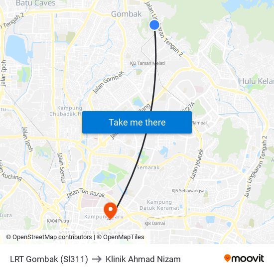 LRT Gombak (Sl311) to Klinik Ahmad Nizam map
