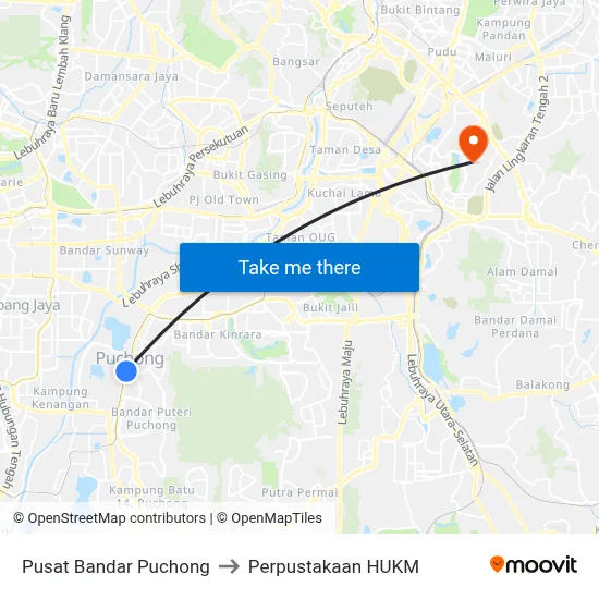 Pusat Bandar Puchong to Perpustakaan HUKM map