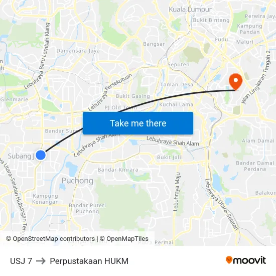 USJ 7 to Perpustakaan HUKM map