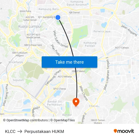 KLCC to Perpustakaan HUKM map