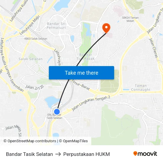 Bandar Tasik Selatan to Perpustakaan HUKM map