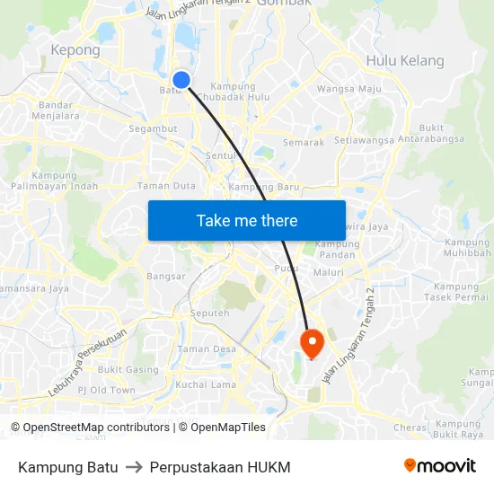 Kampung Batu to Perpustakaan HUKM map