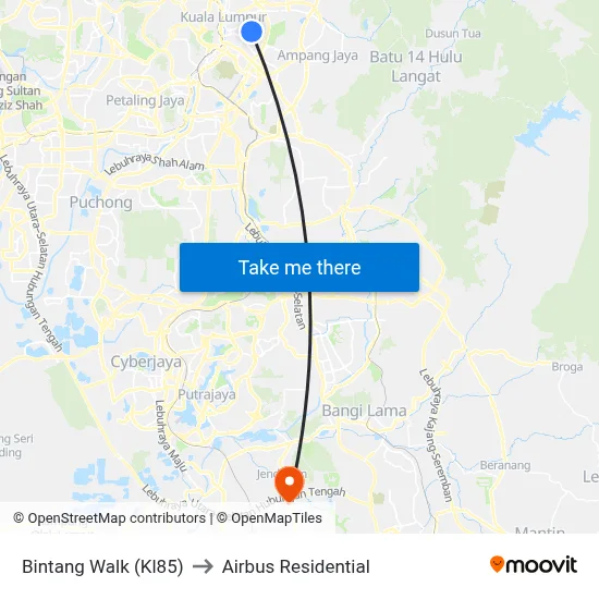 Bintang Walk (Kl85) to Airbus Residential map