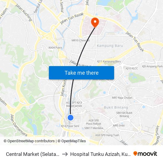 Central Market (Selatan) (Kl109) to Hospital Tunku Azizah, Kuala Lumpur map