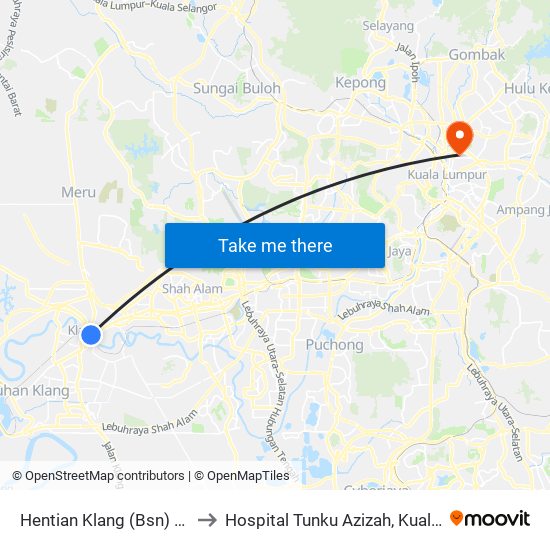 Hentian Klang (Bsn) (Bd580) to Hospital Tunku Azizah, Kuala Lumpur map