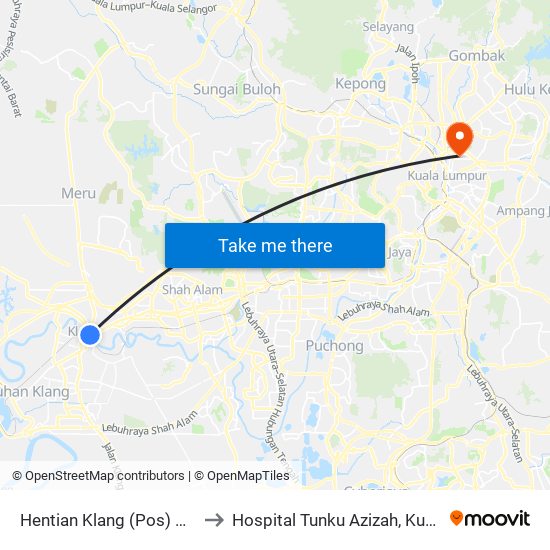 Hentian Klang (Pos) B (Bd664) to Hospital Tunku Azizah, Kuala Lumpur map