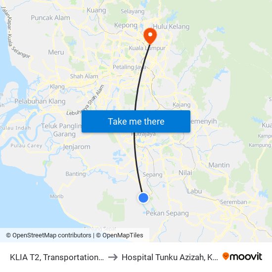 KLIA T2, Transportation Hub Level 1 to Hospital Tunku Azizah, Kuala Lumpur map