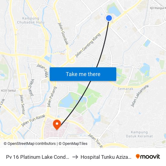 Pv 16 Platinum Lake Condominium (Kl1520) to Hospital Tunku Azizah, Kuala Lumpur map