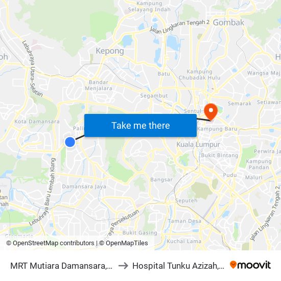 MRT Mutiara Damansara, Pintu B (Pj809) to Hospital Tunku Azizah, Kuala Lumpur map