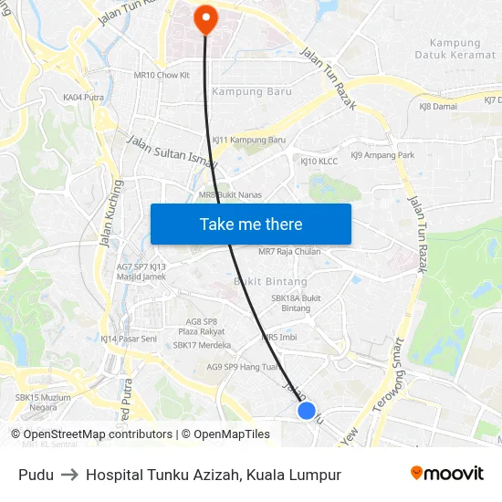 Pudu to Hospital Tunku Azizah, Kuala Lumpur map
