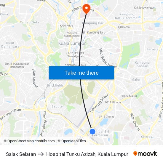 Salak Selatan to Hospital Tunku Azizah, Kuala Lumpur map