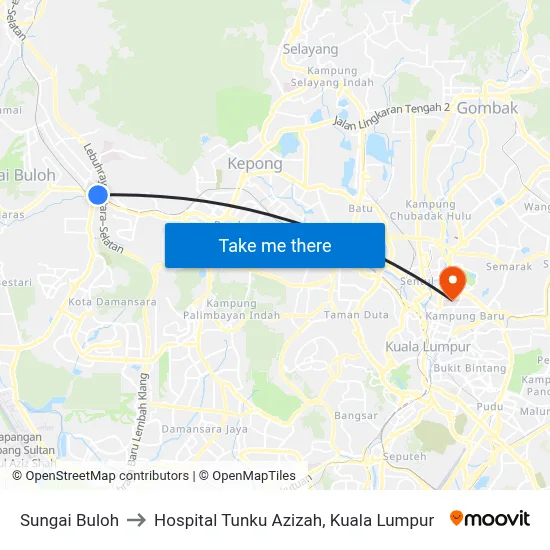 Sungai Buloh to Hospital Tunku Azizah, Kuala Lumpur map
