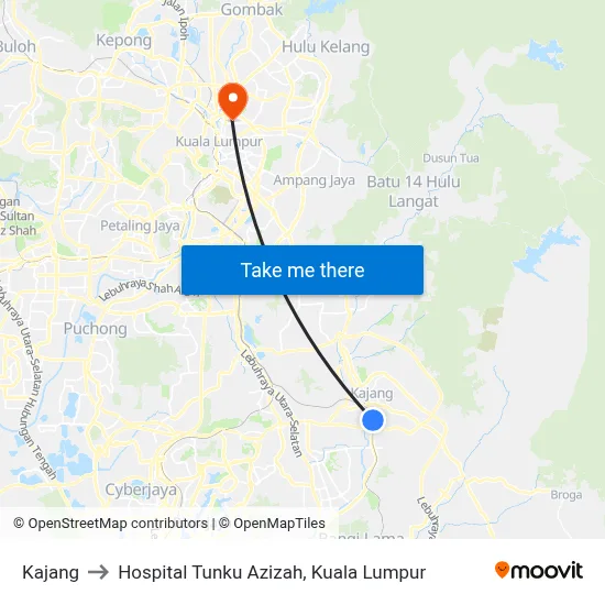 Kajang to Hospital Tunku Azizah, Kuala Lumpur map
