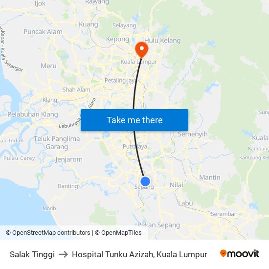 Salak Tinggi to Hospital Tunku Azizah, Kuala Lumpur map