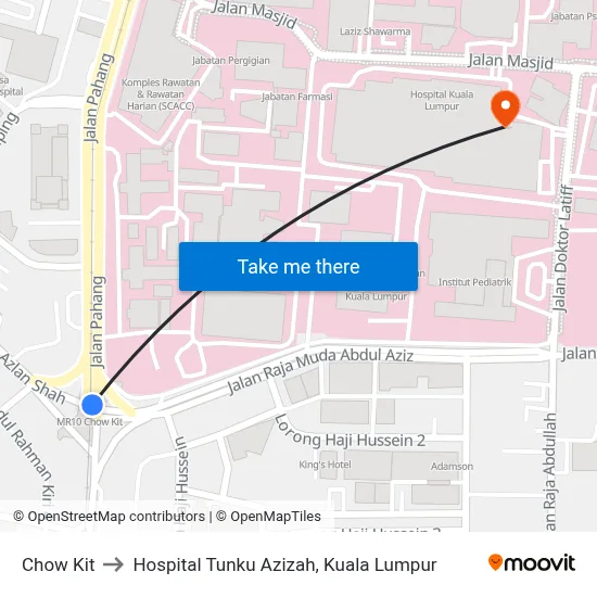 Chow Kit to Hospital Tunku Azizah, Kuala Lumpur map