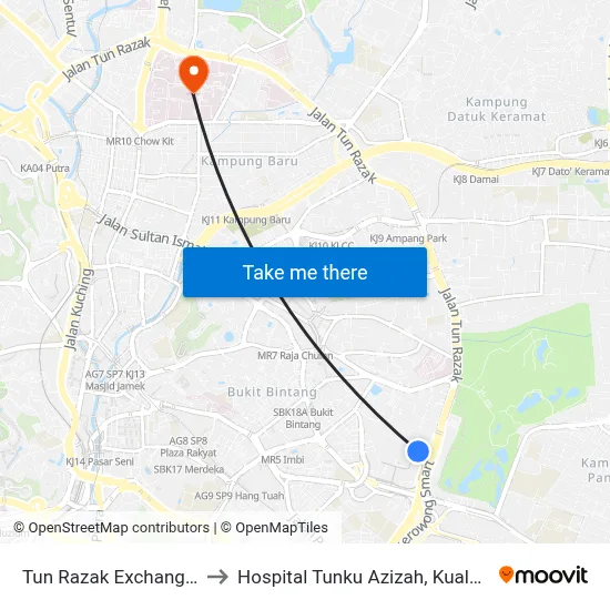 Tun Razak Exchange (Trx) to Hospital Tunku Azizah, Kuala Lumpur map