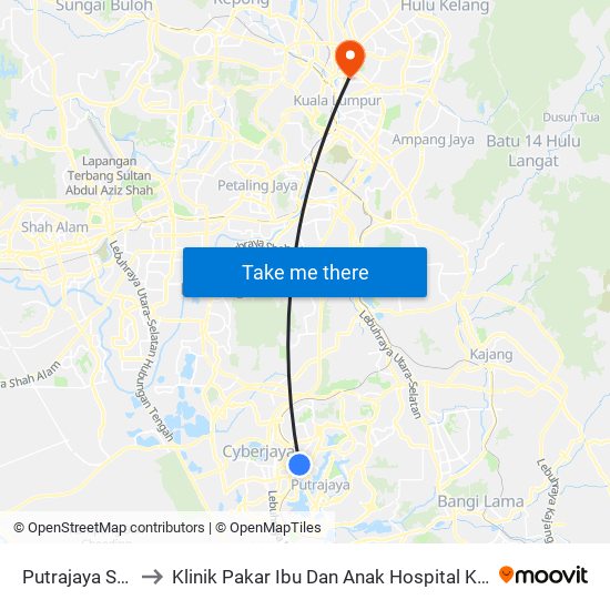 Putrajaya Sentral to Klinik Pakar Ibu Dan Anak Hospital Kuala Lumpur map