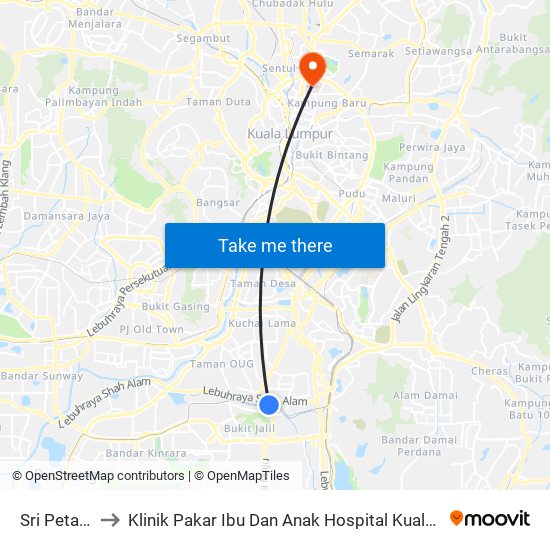 Sri Petaling to Klinik Pakar Ibu Dan Anak Hospital Kuala Lumpur map