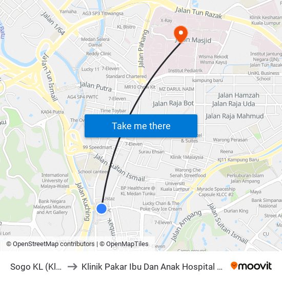 Sogo KL (Kl1940) to Klinik Pakar Ibu Dan Anak Hospital Kuala Lumpur map