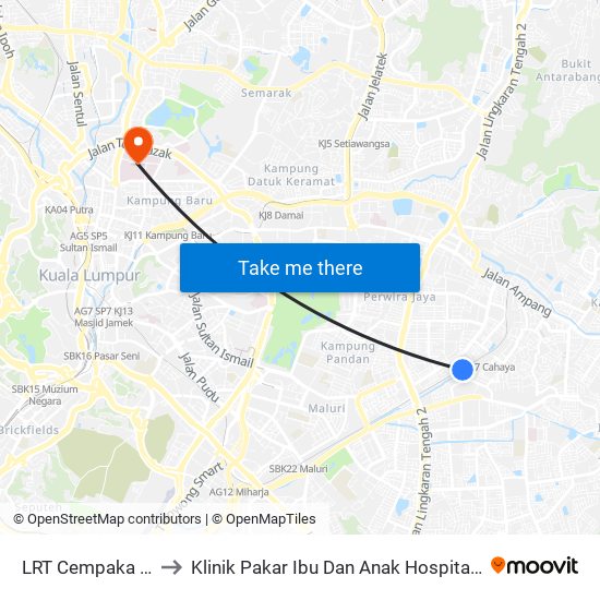 LRT Cempaka (Aj219) to Klinik Pakar Ibu Dan Anak Hospital Kuala Lumpur map