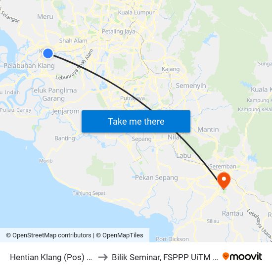 Hentian Klang (Pos) B (Bd664) to Bilik Seminar, FSPPP UiTM Seremban 3 map