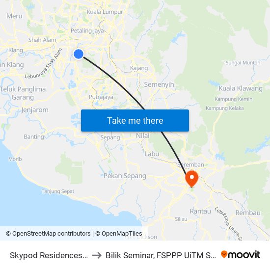 Skypod Residences (Sj447) to Bilik Seminar, FSPPP UiTM Seremban 3 map