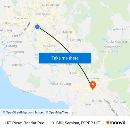 LRT Pusat Bandar Puchong (Sj735) to Bilik Seminar, FSPPP UiTM Seremban 3 map