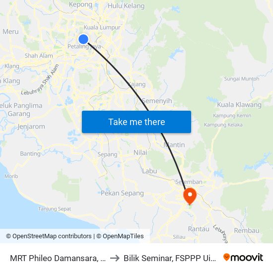 MRT Phileo Damansara, Pintu A (Pj823) to Bilik Seminar, FSPPP UiTM Seremban 3 map