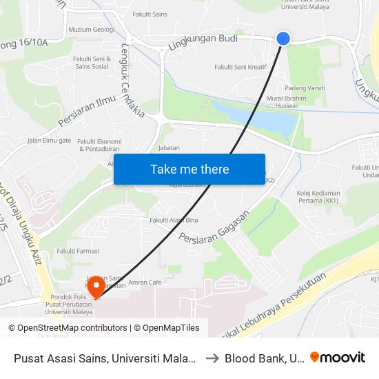 Pusat Asasi Sains, Universiti Malaya (Kl1108) to Blood Bank, UMMC map