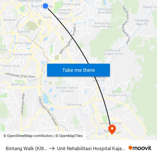 Bintang Walk (Kl85) to Unit Rehabilitasi Hospital Kajang. map