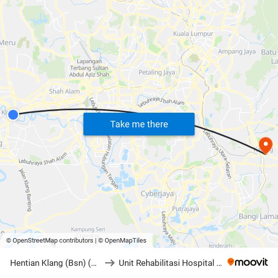 Hentian Klang (Bsn) (Bd580) to Unit Rehabilitasi Hospital Kajang. map