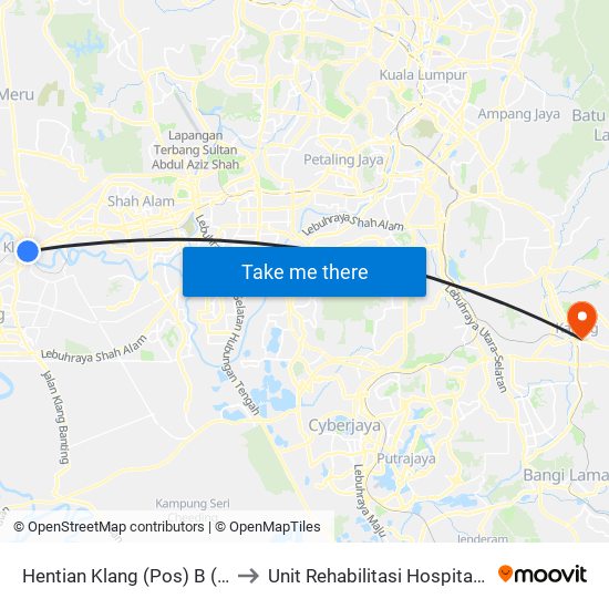 Hentian Klang (Pos) B (Bd664) to Unit Rehabilitasi Hospital Kajang. map