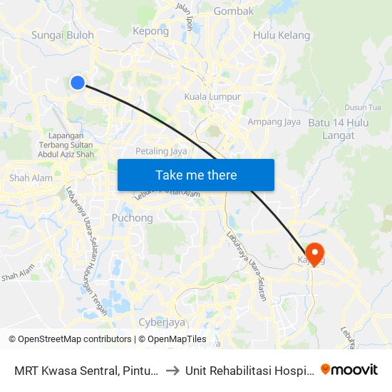 MRT Kwasa Sentral, Pintu A (Sa1020) to Unit Rehabilitasi Hospital Kajang. map