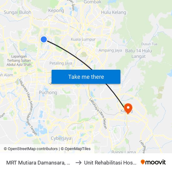 MRT Mutiara Damansara, Pintu C (Pj814) to Unit Rehabilitasi Hospital Kajang. map