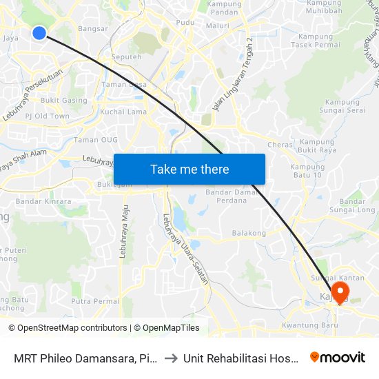 MRT Phileo Damansara, Pintu A (Pj823) to Unit Rehabilitasi Hospital Kajang. map
