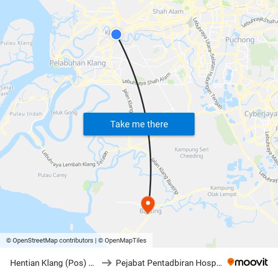Hentian Klang (Pos) B (Bd664) to Pejabat Pentadbiran Hospital Banting map