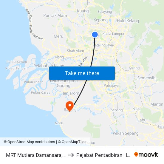MRT Mutiara Damansara, Pintu C (Pj814) to Pejabat Pentadbiran Hospital Banting map
