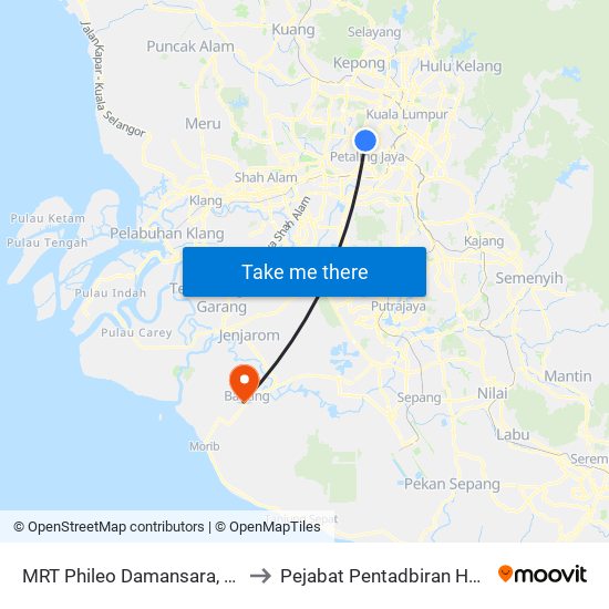 MRT Phileo Damansara, Pintu A (Pj823) to Pejabat Pentadbiran Hospital Banting map