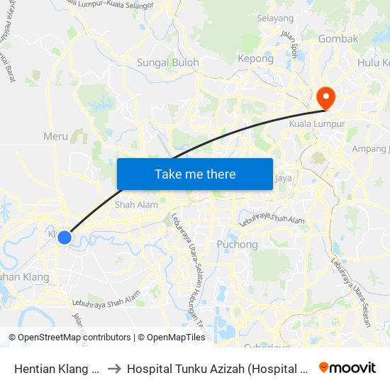 Hentian Klang (Bsn) (Bd580) to Hospital Tunku Azizah (Hospital Wanita Dan Kanak-Kanak KL) map