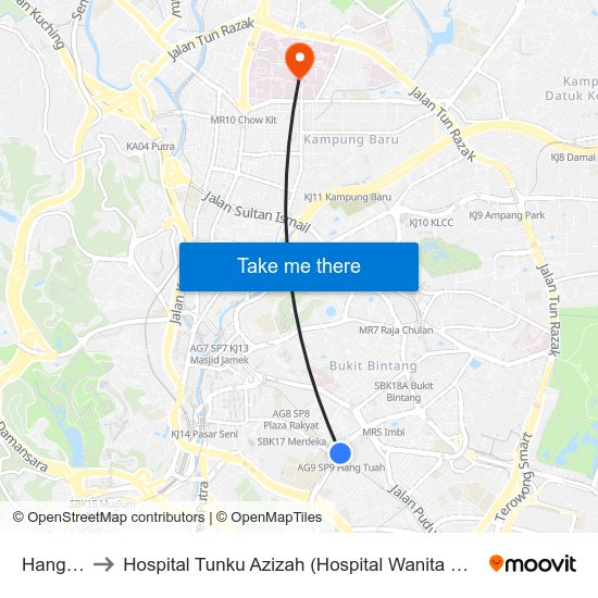 Hang Tuah to Hospital Tunku Azizah (Hospital Wanita Dan Kanak-Kanak KL) map