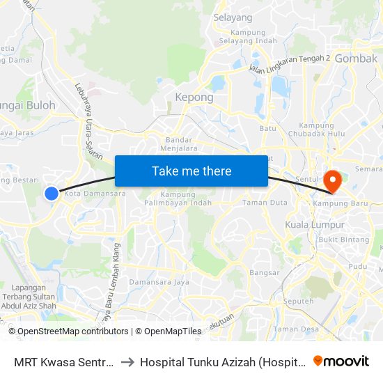MRT Kwasa Sentral, Pintu A (Sa1020) to Hospital Tunku Azizah (Hospital Wanita Dan Kanak-Kanak KL) map